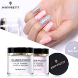 BORN PRETTY Polvo de acrílico transparente blanco rosado 10ml Extensión de la punta Polvo de polímero de uñas francés Acrílico Cepillo Cristal Contenedor de vidrio