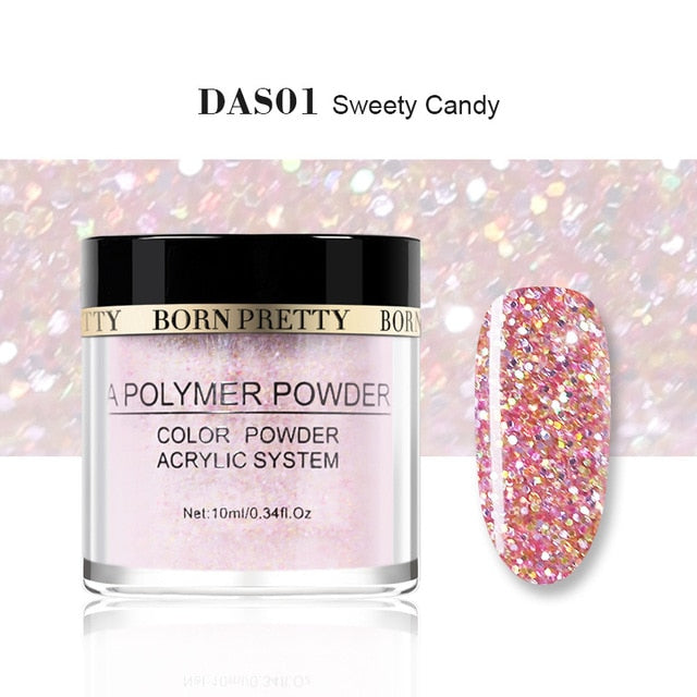 BORN PRETTY Polvo de acrílico transparente blanco rosado 10ml Extensión de la punta Polvo de polímero de uñas francés Acrílico Cepillo Cristal Contenedor de vidrio