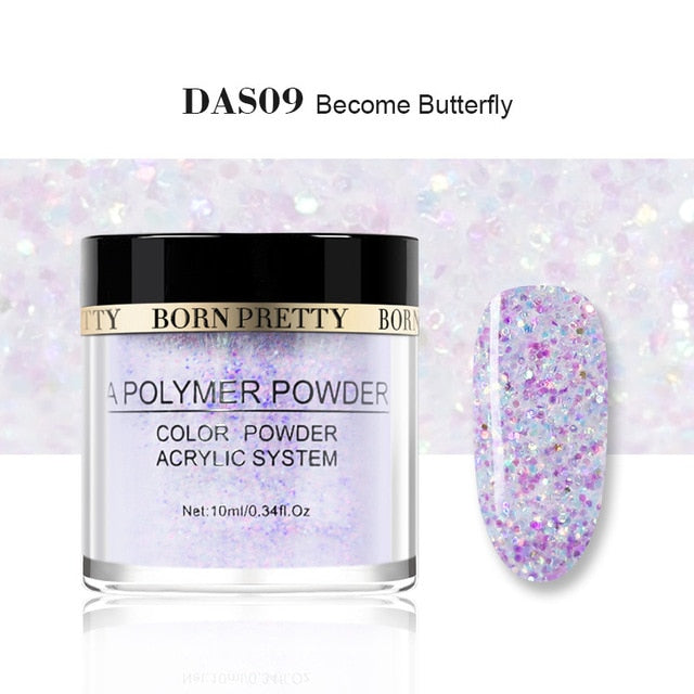 BORN PRETTY Polvo de acrílico transparente blanco rosado 10ml Extensión de la punta Polvo de polímero de uñas francés Acrílico Cepillo Cristal Contenedor de vidrio