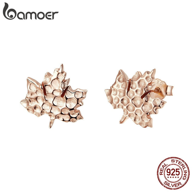 BAMOER Classic 925 Aretes de Plata Esterlina Hoja Exquisito Stud Pendientes para Las Mujeres Clear CZ Pendientes Joyería SCE536