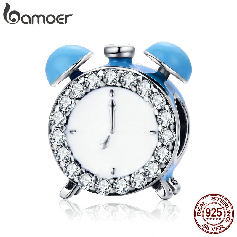 BAMOER Auténtico 100% 925 de Plata Esterlina Hora Feliz Reloj de Bell Bell Charm Beads fit Pulsera Collares Fabricación de Joyas SCC659