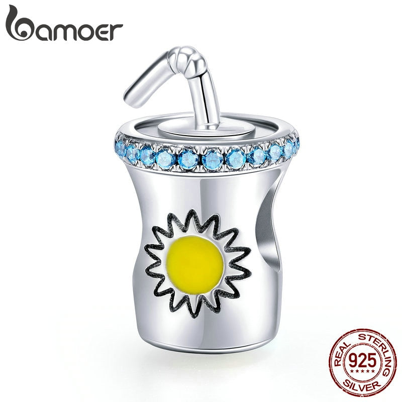 BAMOER Colección de Verano 100% Plata de Ley 925 Copa de Bebida Fría Perlas en forma de Pulsera y Collares Joyería de DIY Que Hace SCC673